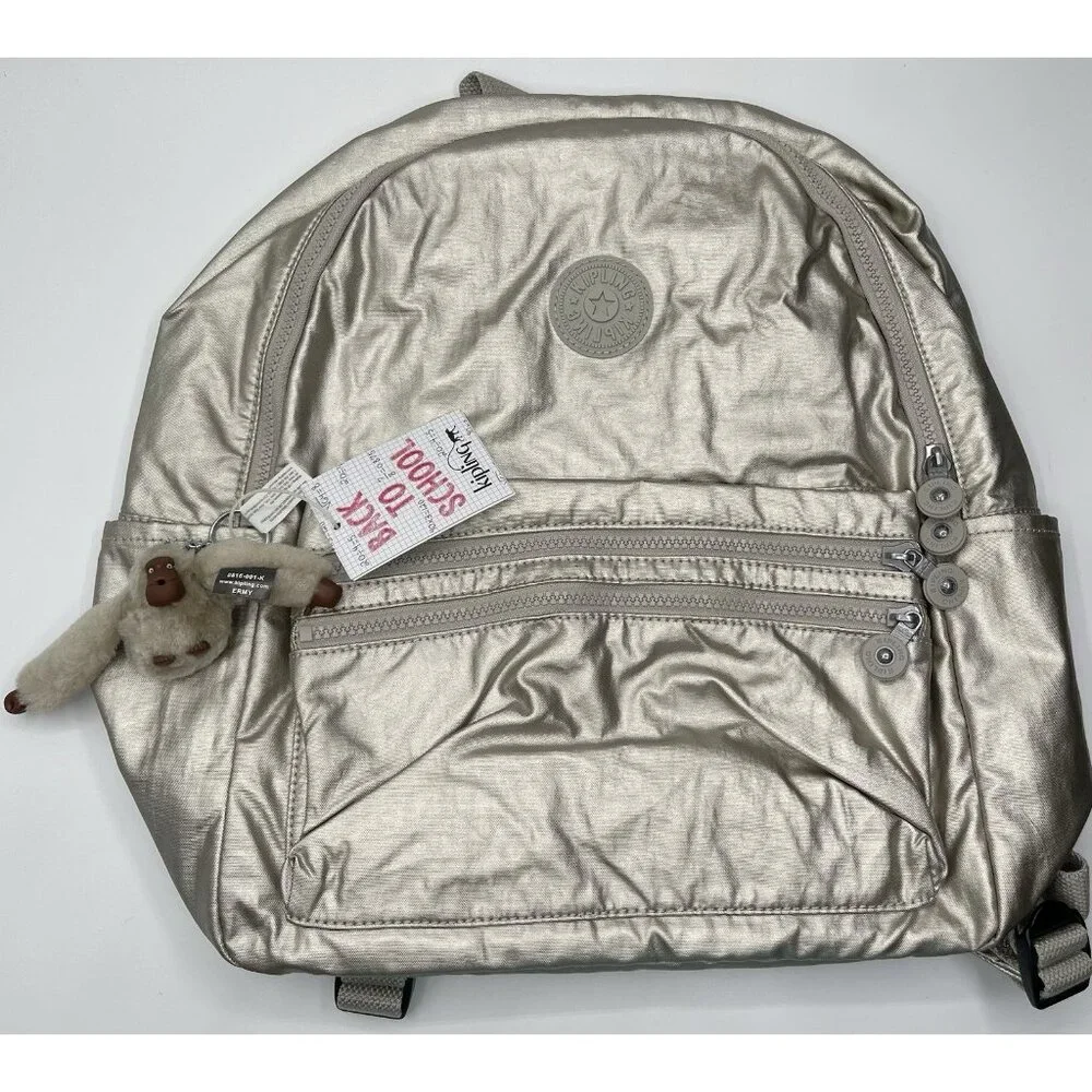 Kipling Bouree‎ Backpack School Bag Nylon Silver Beige Metallic BP4194 $114